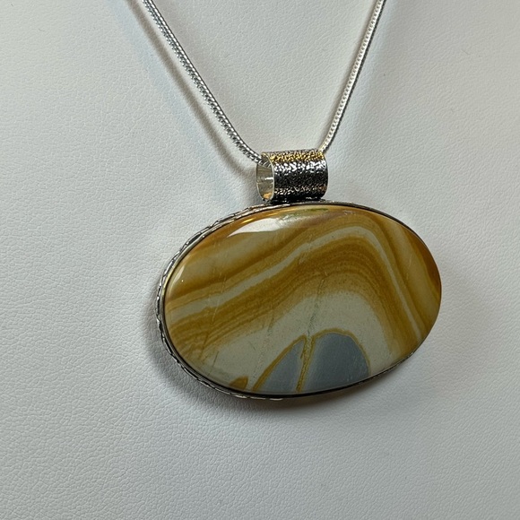 925 SILVER OVERLAY STATEMENT PENDANT PICTURE JASPER GEMSTONE - Picture 2 of 8